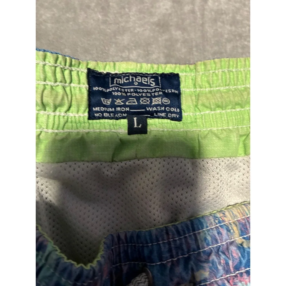 Michaels Mens Starfish Coral Print Swim Trunks Blue Pink Size Large Board Shorts